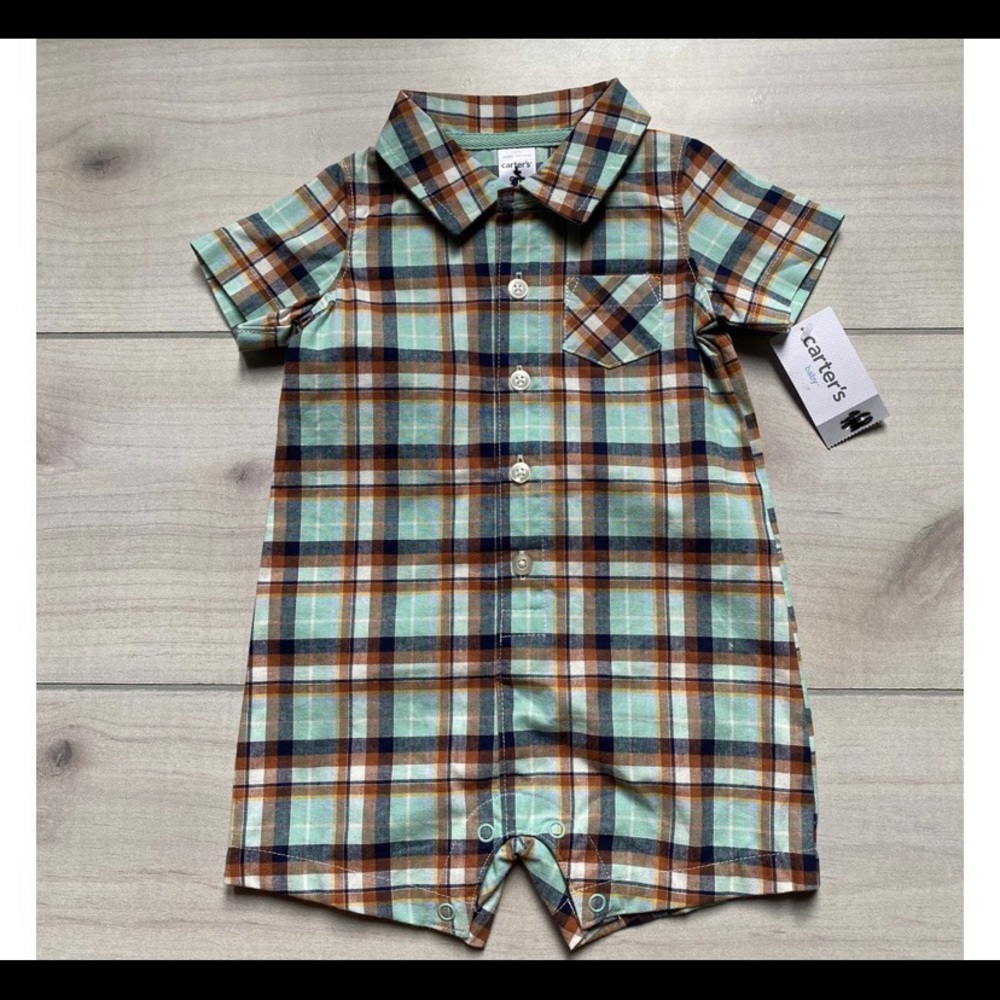 NWT Baby Boy Carter's Plaid Pocket Romper